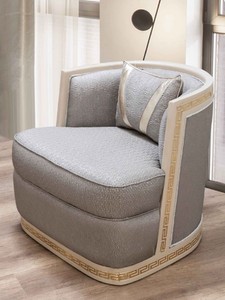 Luxus Art Deco Wohnzimmer Sessel Silber Creme Gold Luxury Art Deco Living Room Armchair Silver Cream Gold