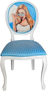 Barock Esszimmerstuhl Küchenstuhl Blau Mehrfarbig Weiß Baroque Dining Chair Kitchen Chair Blue Multicolored White