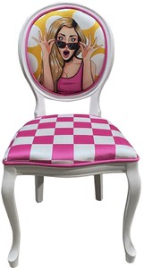 Barock Esszimmerstuhl Küchenstuhl Rosa Mehrfarbig Weiß Baroque Dining Chair Kitchen Chair Pink Multicolored White