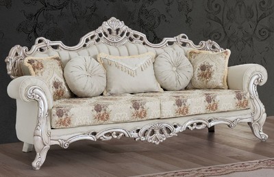 Casa Padrino canapé baroque de luxe crème / beige / multicolore / blanc antique - Magnifique canapé de salon avec motif élégant - Meuble de salon baroque