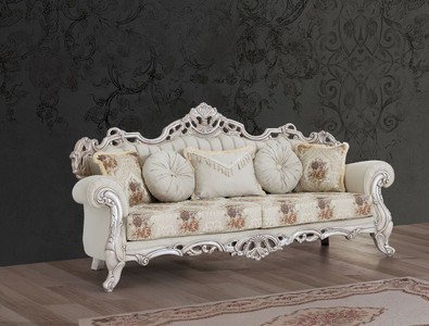 Casa Padrino Luxus Barock Sofa Cremefarben / Beige / Mehrfarbig / Antik Weiß - Prunkvolles Wohnzimmer Sofa mit elegantem Muster - Barock Wohnzimmer Möbel