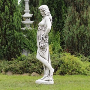 Casa Padrino Jugendstil Garten Deko Skulptur Frau mit Kranz Grau H. 150 cm - Elegante Garten Deko Stein Figur - Barock & Jugendstil Garten Deko Accessoires