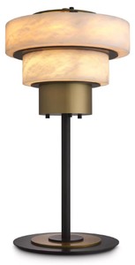 Casa Padrino luxury table lamp antique brass / alabaster Ø 35 x H. 66.5 cm - Round metal desk lamp with alabaster lampshades - Luxury Collection