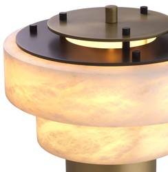 Casa Padrino luxury table lamp antique brass / alabaster Ø 35 x H. 66.5 cm - Round metal desk lamp with alabaster lampshades - Luxury Collection