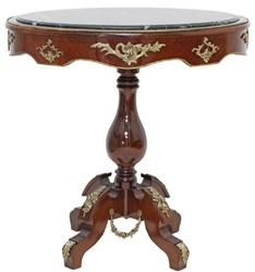 Casa Padrino mesa auxiliar barroco marrón oscuro / latón / negro - Mesa ovalada de madera maciza de estilo antiguo con tapa de mármol - Muebles de salón barrocos
