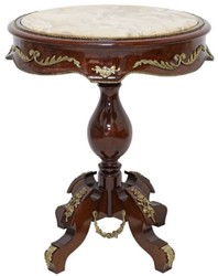 Casa Padrino tavolino barocco marrone scuro / ottone / crema - Tavolo in legno massello in stile antico con piano rotondo in marmo - Mobili soggiorno barocco