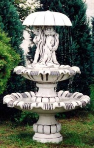 Jugendstil Springbrunnen Gartenbrunnen Weiß Grau Art Nouveau Fountain Garden Fountain White Gray