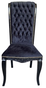Luxus Barock Hochlehn Esszimmer Stuhl Schwarz Luxury Baroque High Back Dining Chair Black