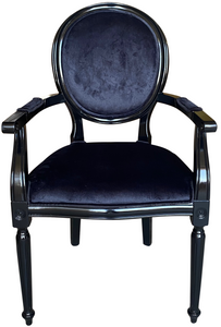 Casa Padrino chaise de salle à manger baroque de luxe noir / noir - Chaise de style antique fait main avec accoudoirs et tissu en velours fin - Mobilier de salle à manger de style baroque