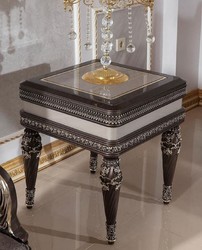 Luxus Barock Antik Stil Massivholz Beistelltisch Grau Dunkelbraun Gold Luxury Baroque Antique Style Solid Wood Side Table Gray Dark Brown Gold