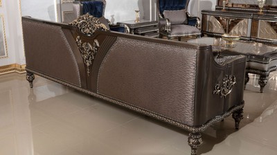 Casa Padrino Luxus Barock Sofa Grau / Dunkelbraun / Gold - Prunkvolles Wohnzimmer Sofa mit elegantem Muster - Barock Wohnzimmer & Hotel Möbel - Edel & Prunkvoll