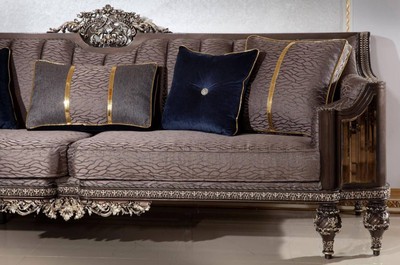 Casa Padrino Luxus Barock Sofa Grau / Dunkelbraun / Gold - Prunkvolles Wohnzimmer Sofa mit elegantem Muster - Barock Wohnzimmer & Hotel Möbel - Edel & Prunkvoll