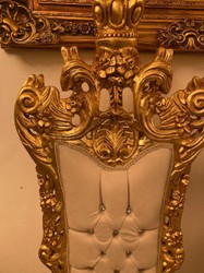 Casa Padrino sedia trono barocco crema / oro - Sedia da pranzo fatta a mano con schienale alto con tessuto in velluto e strass - Mobili da pranzo barocchi