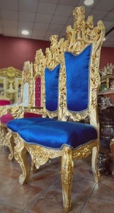Casa Padrino sedia trono barocco blu reale / oro - Sedia da pranzo fatta a mano con schienale alto con tessuto in velluto - Mobili da pranzo barocchi