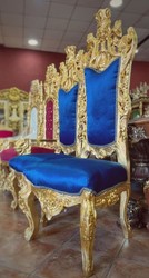 Casa Padrino chaise trône baroque bleu royal / or - Chaise de salle à manger à dossier haut fait main avec tissu velours - Meuble de salle à manger baroque