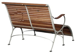 Luxus Jugendstil Gartenbank mit Armlehnen und Fußstütze Braun Creme Luxury Art Nouveau Garden Bench with Armrests and Footrest Brown Cream