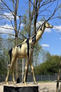 Casa Padrino designer decoration giraffe black / gold Mod2 H. 320 cm - Huge decoration figure - Life size animal figure - Garden Decoration Sculpture