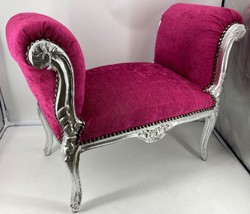 Casa Padrino baroque stool purple / silver - Handmade antique style stool - Baroque style stool - Baroque living room furniture