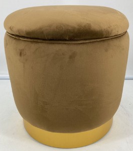 Runder Luxus Samt Hocker Sitzhocker mit Deckel und Stauraum Ocker Gold Round Luxury Velvet Stool Pouf with Lid and Storage Ocher Gold