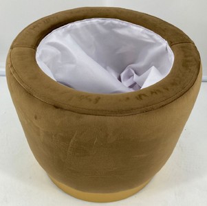 Casa Padrino Luxus Sitzhocker Ocker / Gold Ø 41 x H. 43 cm - Runder Samt Hocker mit Deckel und Stauraum - Wohnzimmer Möbel