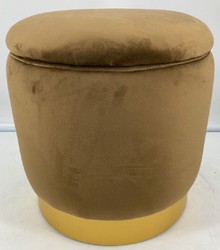 Runder Luxus Samt Hocker Sitzhocker mit Deckel und Stauraum Ocker Gold Round Luxury Velvet Stool Pouf with Lid and Storage Ocher Gold