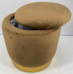 Runder Luxus Samt Hocker Sitzhocker mit Deckel und Stauraum Ocker Gold Round Luxury Velvet Stool Pouf with Lid and Storage Ocher Gold