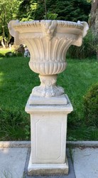 Barock Garten & Terrassen Deko Blumentopf mit Säule Weiß Baroque Garden & Terrace Decorative Flower Pot with Column White