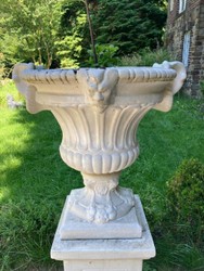 Barock Garten & Terrassen Deko Blumentopf mit Säule Weiß Baroque Garden & Terrace Decorative Flower Pot with Column White