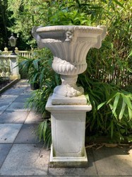 Barock Garten & Terrassen Deko Blumentopf mit Säule Weiß Baroque Garden & Terrace Decorative Flower Pot with Column White