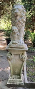 Barock Garten Terrassen Deko Skulptur Löwe mit Säule Weiß Baroque Garden Terrace Decoration Sculpture Lion with Pillar White