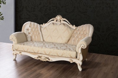 Casa Padrino Luxus Barock Sofa Gold / Creme / Gold - Prunkvolles Wohnzimmer Sofa mit Muster - Barock Wohnzimmer Möbel - Edel & Prunkvoll