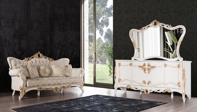 Casa Padrino Luxus Barock Sofa Grau / Kupfer / Weiß / Beige  / Gold - Prunkvolles Wohnzimmer Sofa mit Muster - Barock Wohnzimmer Möbel - Edel & Prunkvoll