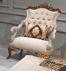 Luxus Barock Wohnzimmer Sessel Beige Grau Braun Gold Luxury Baroque Living Room Armchair Beige Gray Brown Gold