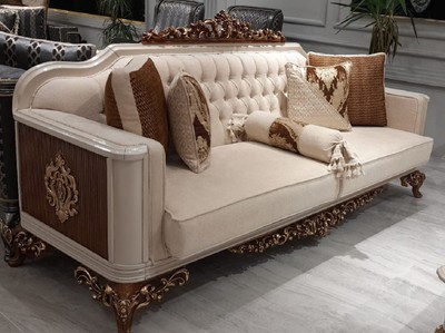 Casa Padrino canapé baroque de luxe beige / gris / marron / or - Magnifique canapé de salon - Meuble de Salon Baroque - Noble & Magnifique
