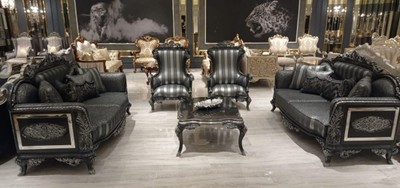Casa Padrino Luxus Barock Sofa Silber / Grau / Schwarz / Silber - Prunkvolles Wohnzimmer Sofa - Barock Wohnzimmer Möbel - Edel & Prunkvoll