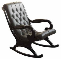 Casa Padrino fauteuil à bascule en cuir Art Nouveau de luxe noir - Chaise à bascule en cuir véritable fait main avec accoudoirs - Mobilier de Salon et de Bureau Art Nouveau - Fabriqué en Italie