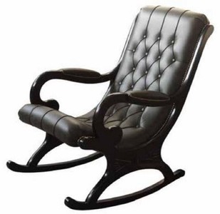 Luxus Barock Jugendstil Kunstleder Schaukel Stuhl Sessel mit Armlehnen Schwarz Luxury Baroque Art Nouveau Faux Leather Rocking Chair Armchair with Armrests Black