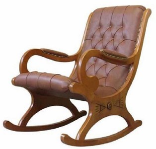 Luxus Barock Jugendstil Kunstleder Schaukel Stuhl Sessel mit Armlehnen Braun Luxury Baroque Art Nouveau Faux Leather Rocking Chair Armchair with Armrests Brown