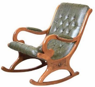 Luxus Barock Jugendstil Kunstleder Schaukel Stuhl Sessel mit Armlehnen Grün Braun Luxury Baroque Art Nouveau Faux Leather Rocking Chair Armchair with Armrests Green Brown