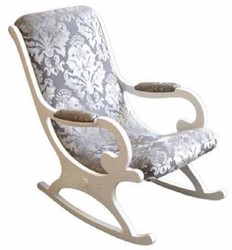 Luxus Barock Jugendstil Schaukel Stuhl Sessel mit Armlehnen Silber Grau Weiß Luxury Baroque Art Nouveau Rocking Chair Armchair with Armrests Silver Gray White