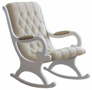 Casa Padrino poltrona a dondolo in pelle Art Nouveau di lusso crema / bianco - Sedia a dondolo in vera pelle fatta a mano con braccioli - Mobili da salotto e ufficio Art Nouveau - Fatto in Italia