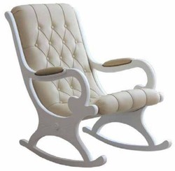 Casa Padrino poltrona a dondolo in pelle Art Nouveau di lusso crema / bianco - Sedia a dondolo in vera pelle fatta a mano con braccioli - Mobili da salotto e ufficio Art Nouveau - Fatto in Italia