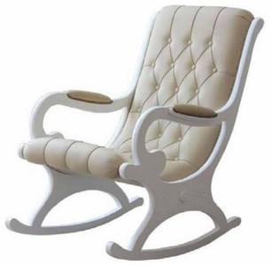 Casa Padrino poltrona a dondolo Art Nouveau di lusso crema / bianco - Sedia a dondolo in pelle artificiale fatta a mano con braccioli - Mobili da Salotto e Ufficio Art Nouveau - Fatto in Italia