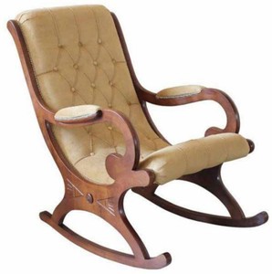 Casa Padrino poltrona a dondolo in pelle Art Nouveau di lusso beige / marrone - Sedia a dondolo in vera pelle fatta a mano con braccioli - Mobili da salotto e ufficio Art Nouveau - Fatto in Italia