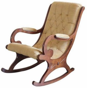 Casa Padrino poltrona a dondolo Art Nouveau di lusso beige / marrone - Sedia a dondolo in pelle artificiale fatta a mano con braccioli - Mobili da Salotto e Ufficio Art Nouveau - Fatto in Italia