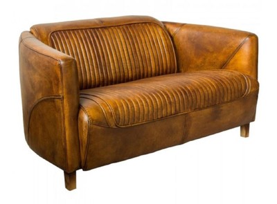 Casa Padrino luxury leather 2 seater sofa vintage brown 125 x 86 x H. 68 cm - Genuine leather living room sofa - Genuine leather living room furniture - Luxury leather furniture
