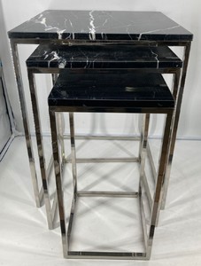 Casa Padrino set di 3 tavolini di lusso argento / nero - Tavoli in acciaio inox con piano in marmo - Mobili da soggiorno - Collezione di lusso