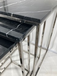 Casa Padrino ensemble de 3 tables d'appoint de luxe argent / noir - Tables en acier inoxydable avec plateau en marbre - Meubles de salon - Collection de luxe