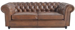 Casa Padrino divano letto Chesterfield di lusso marrone 240 x 102-220 x A. 76 cm - Divano soggiorno in vera pelle - Mobili soggiorno in vera pelle - Mobili in pelle di lusso