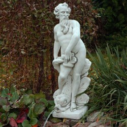 Casa Padrino scultura gargoyle Art Nouveau nettuno con pesce grigio 19 x 21 x A. 83 cm - Elegante figura in pietra gargoyle - Accessori per Decorazione del Giardino Barocco e Art Nouveau